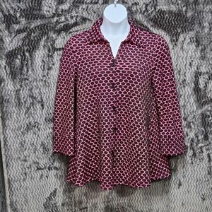 IC by Connie K Tunic Top Womens L Button Textured Vibrant Boutique Art To Wear